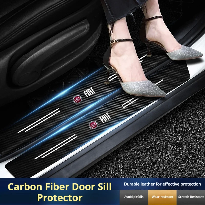 4/5Pcs Car Accessories for Fiat Stilo Abarth 500 Ducato Tipo FR Punto Car Sticker Door Sill Strips Carbon Fiber Interior