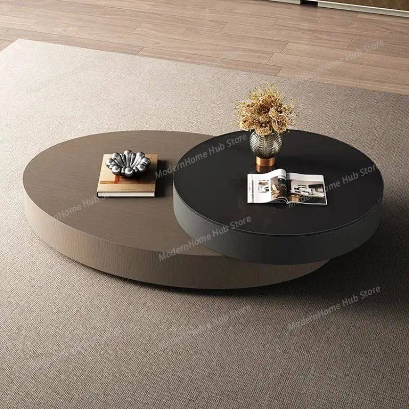 Italian minimalist oval rotating coffee table, modern minimalist light luxury glass, popular for home living room Coffee Tables