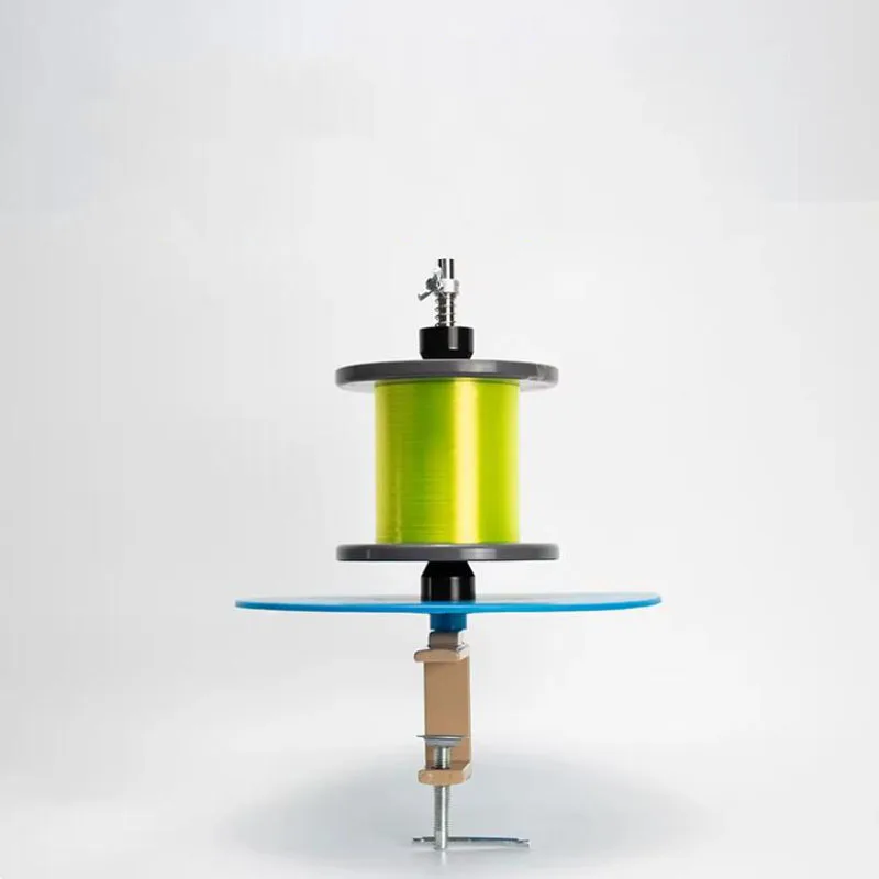 Reel holder for fishing line, cotton and enameled wire - metal damped tension adjustment with built-in bearings