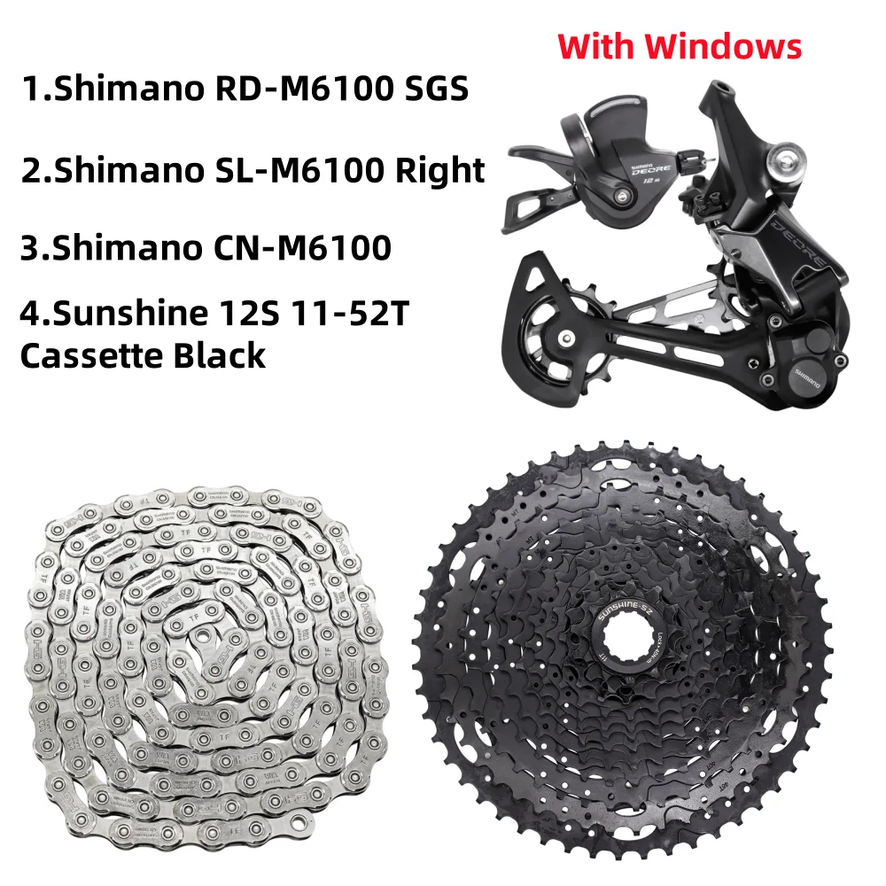 

Shimano Deore M6100 1x12 Speed Derailleurs Groupset 12 Speed Right Shift Lever Dowel CN Chain RD Sunshine Cassette 46T 50T 52T