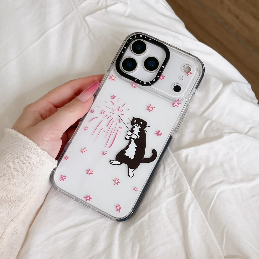 luxury brand cute Tuxedo Cat‌ graffiti Clear Soft Case protection For iPhone 15 16 17 Pro Max 11 12 13 14 XR 8 7 Plus X SE Cover view 2