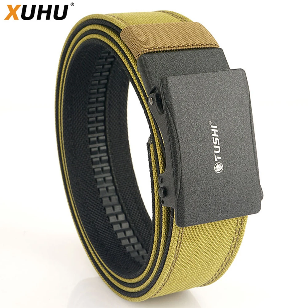 XUHU Metal Automatic Buckle Canvas Men Belt Thick Nylon Jeans Pants Belt Casual Outdoor Multifunctional Tactical Designer Belts