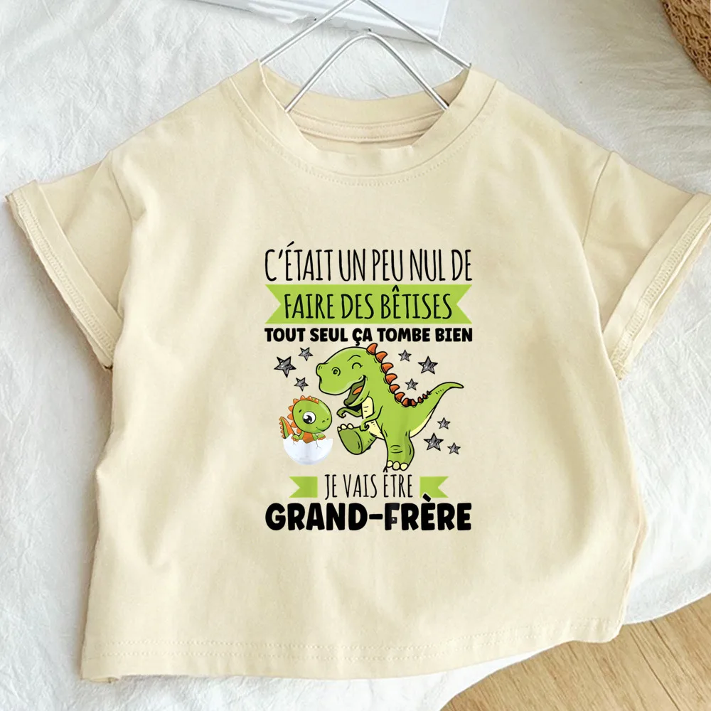 I'm Going To Become A Big Brother Print Retro Beige Kid T-shirt Casual Short Sleeve Child Tee Top Pregnancy Announcement Clothes