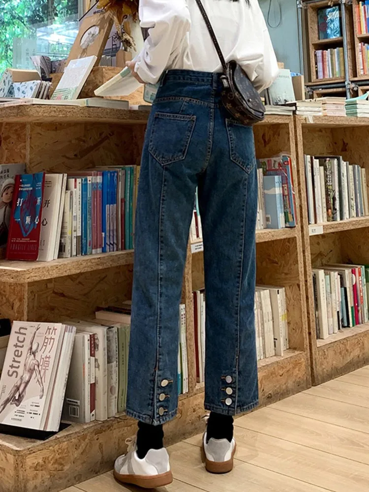 

Женские джинсы прямого кроя больших размеров с высокой талией, повседневные, из хлопкового денима, широкие брюки, удобная посадка, летняя мода