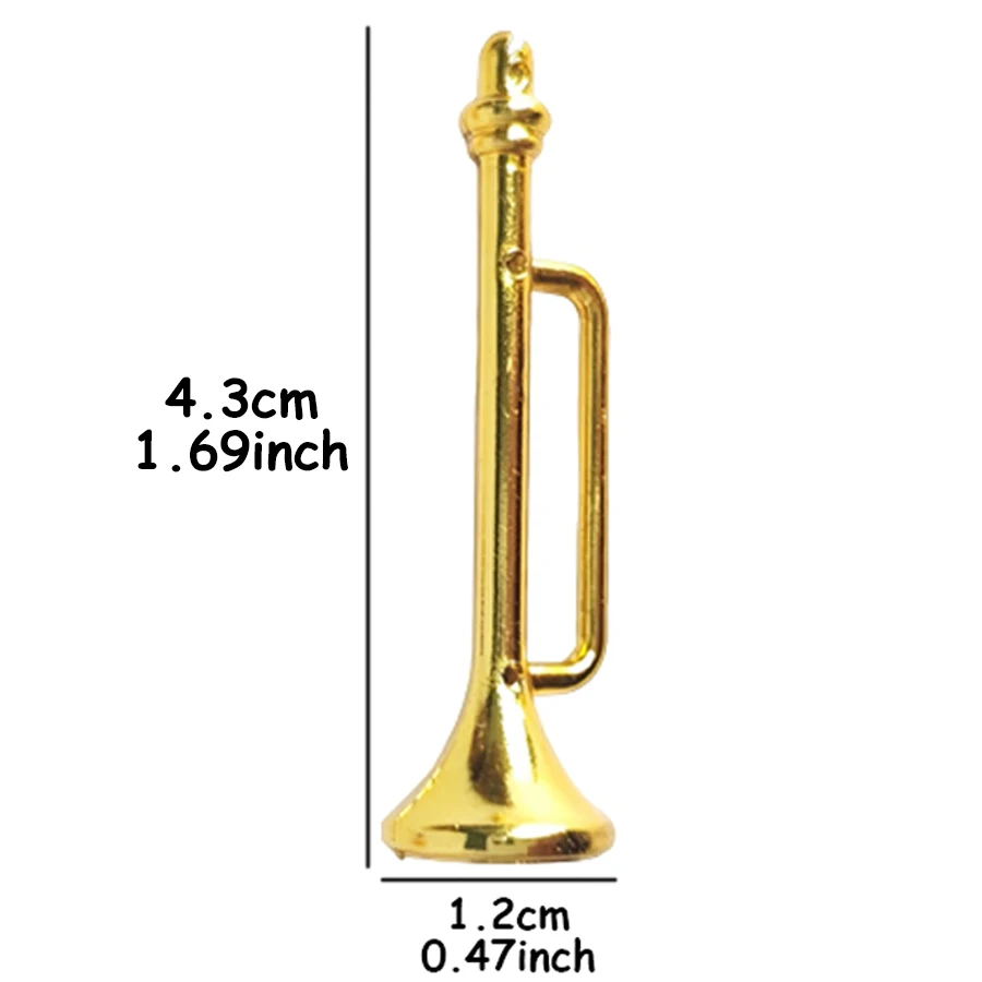 6/12pcs 4.3cm Golden Trumpet Ornament, Plastic Musical Instrument Miniature Dollhouse Decor Accessories for Desktop Scene Layout