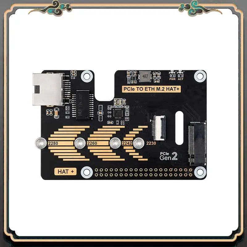 ASMA-Micro-Snow Berry Pi 5 PCLE To Gigabit Ethernet /M.2 Transfer Board HAT+Standard Antioxidant Sinking Gold