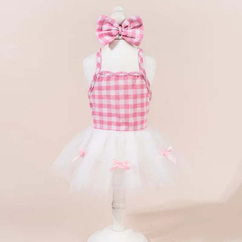 Princess Lattice Dog Fancy Dress Lace Bow Tie Vest Skirt Clothing for Cats Pearl Female Puppy Overalls Lovely Pet Dog Clothes