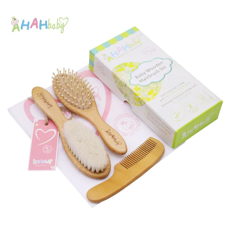 Baby Hair Brush For Newborn Personalized Logo Baby Brush kids comb set Soft Goat Bath Brush Wooden Hair Brush  For Baby Kids