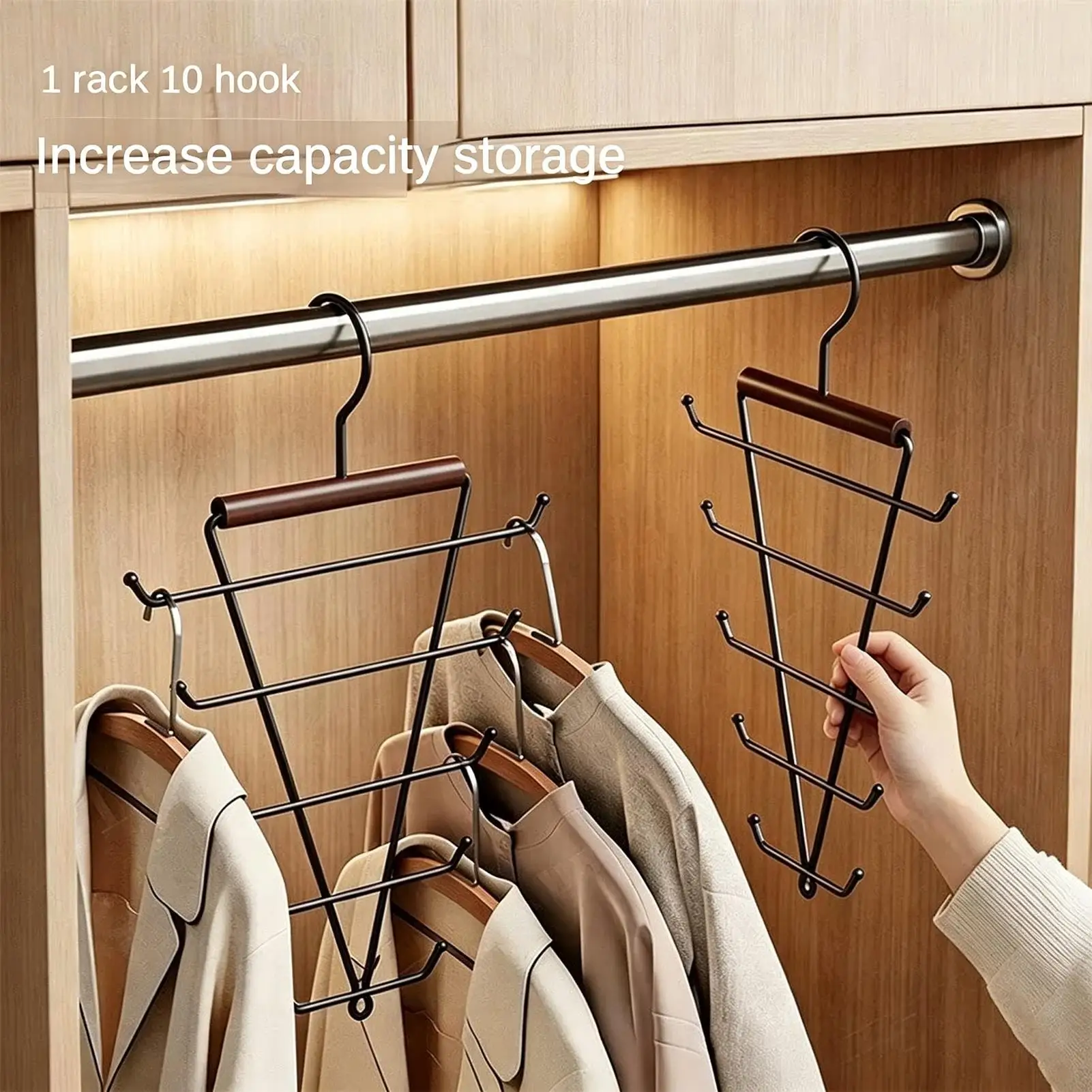 Multi-Tier Hanging Closet Hanger with Hooks Space-Saving Organizer for Closet Coats Shirts Dresses Jackets Hanging Storage