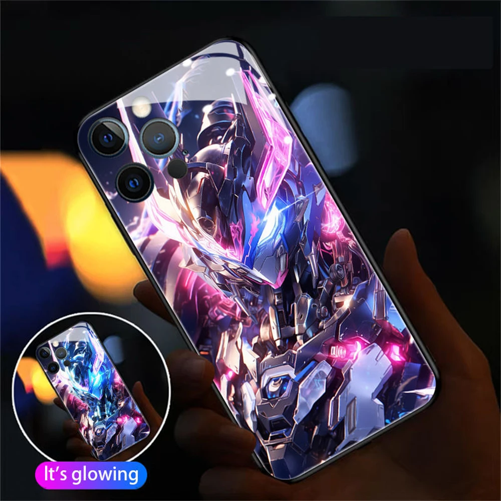 

So Cool Warriors Of Mech Design LED Light Up Luminous Phone Case For Samsung S24 S23 S22 S21 S20 FE Note 20 Plus Ultra A54 A14