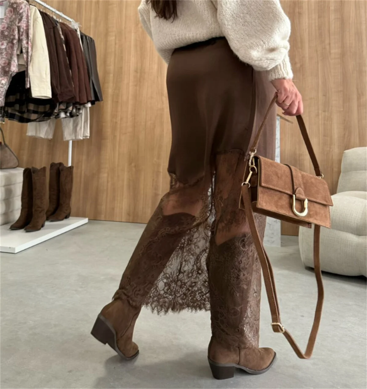 Sexy Spitze Patchwork Schlank Röcke Frauen 2025, Neu Im Herbst Frühling Solide Hohl Rock Dame Party Club Abend Kleidung Straße Chic