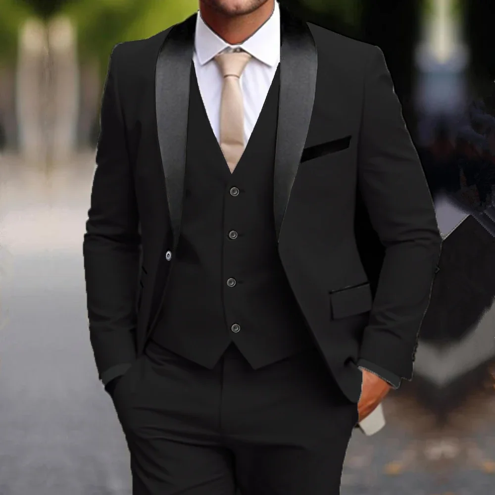 New Tuxedos Suits 3 Pieces Fashion Men's Casual Boutique Business Color Matching Formal Business (Jacket+Vest+Pants)