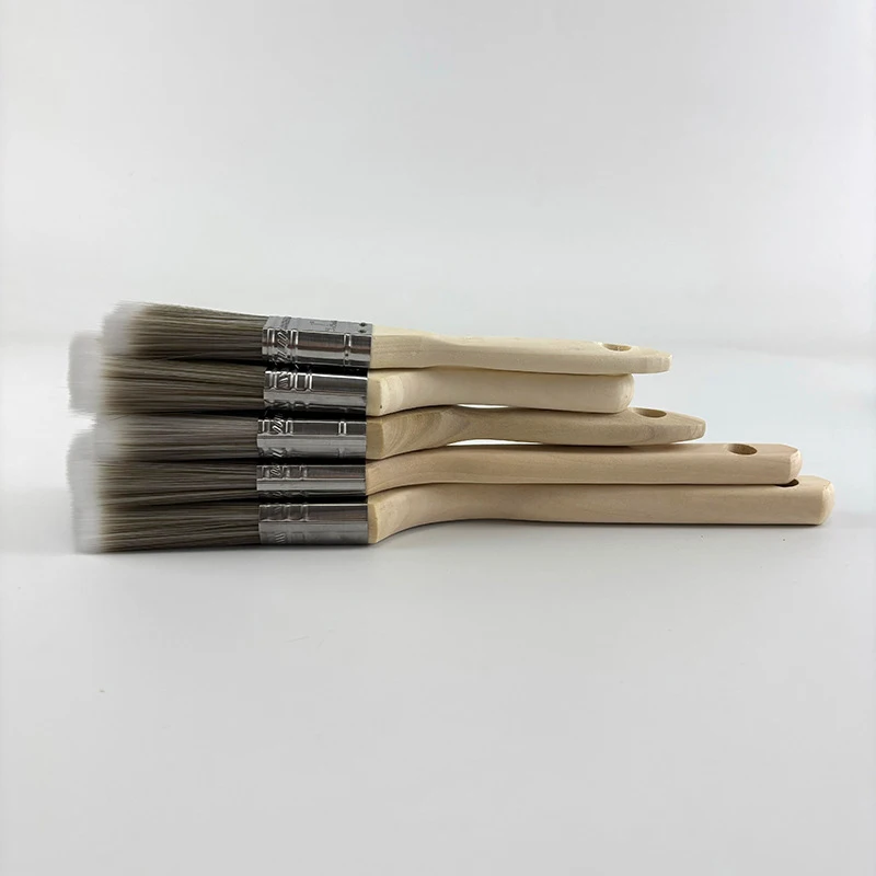 5Pcs Paint Brush Set White Coffee-colored Paint Long-handled Bevel Art-specific Nylon Brushes for Barbecues and Marine Use