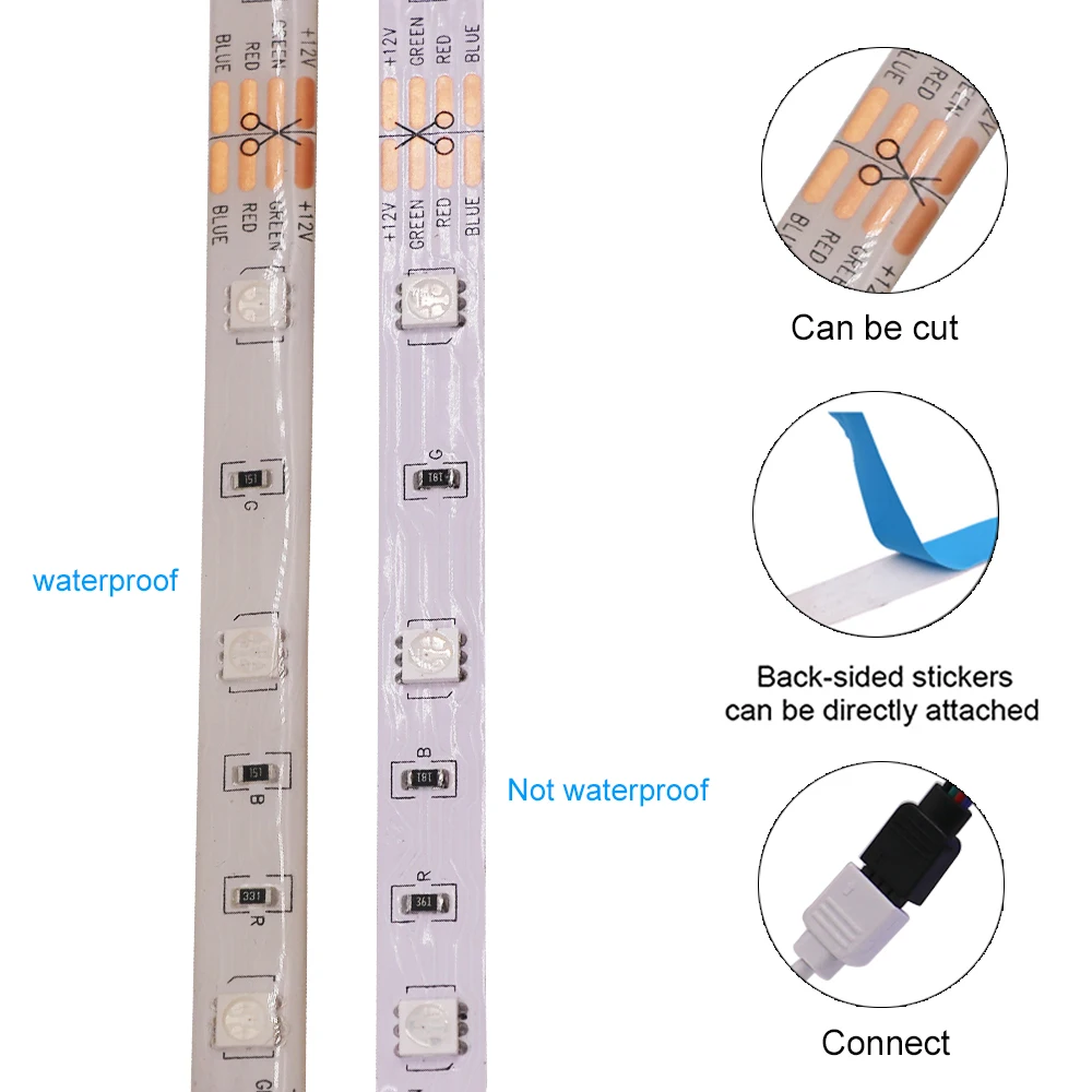 Tira de luces Led para habitación, fuente de alimentación impermeable con cinta Flexible, Control Wifi, Bluetooth, RGB 5050 2835, 12V, 20M, 15M,