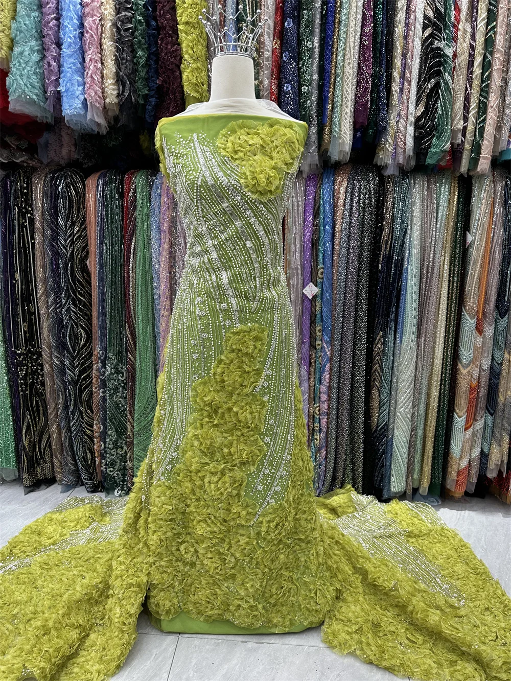 African Beaded Lace Fabric 2025 High Quality Lace Green Nigerian Lace Fabrics for Women French Sequins Embroidered 3D Fabrics