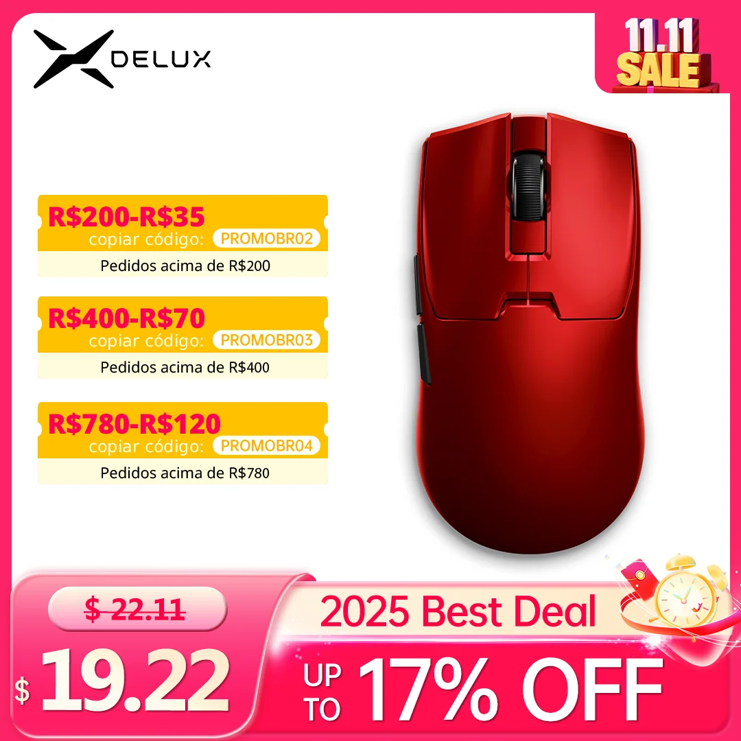 

Беспроводная игровая мышь Delux M800mini, легкий вес 46 г, PAW3395/PAW3311, скорость от загрязнения 1 кГц для ПК-геймера от маленьких и средних рук