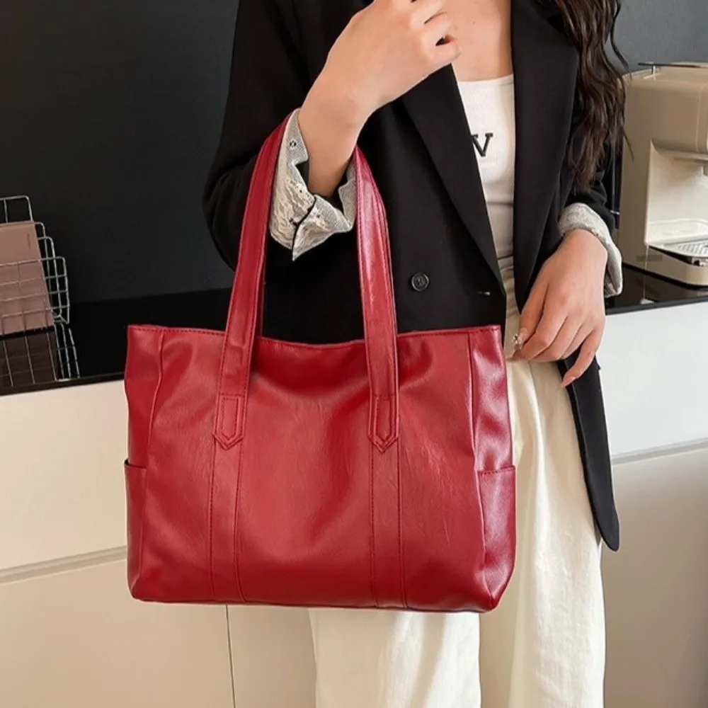 

Practical Minimalist Women's Shoulder Bag PU Solid Color Large Capacity Bag Light Luxury Elegant Soft Leather Bag Work