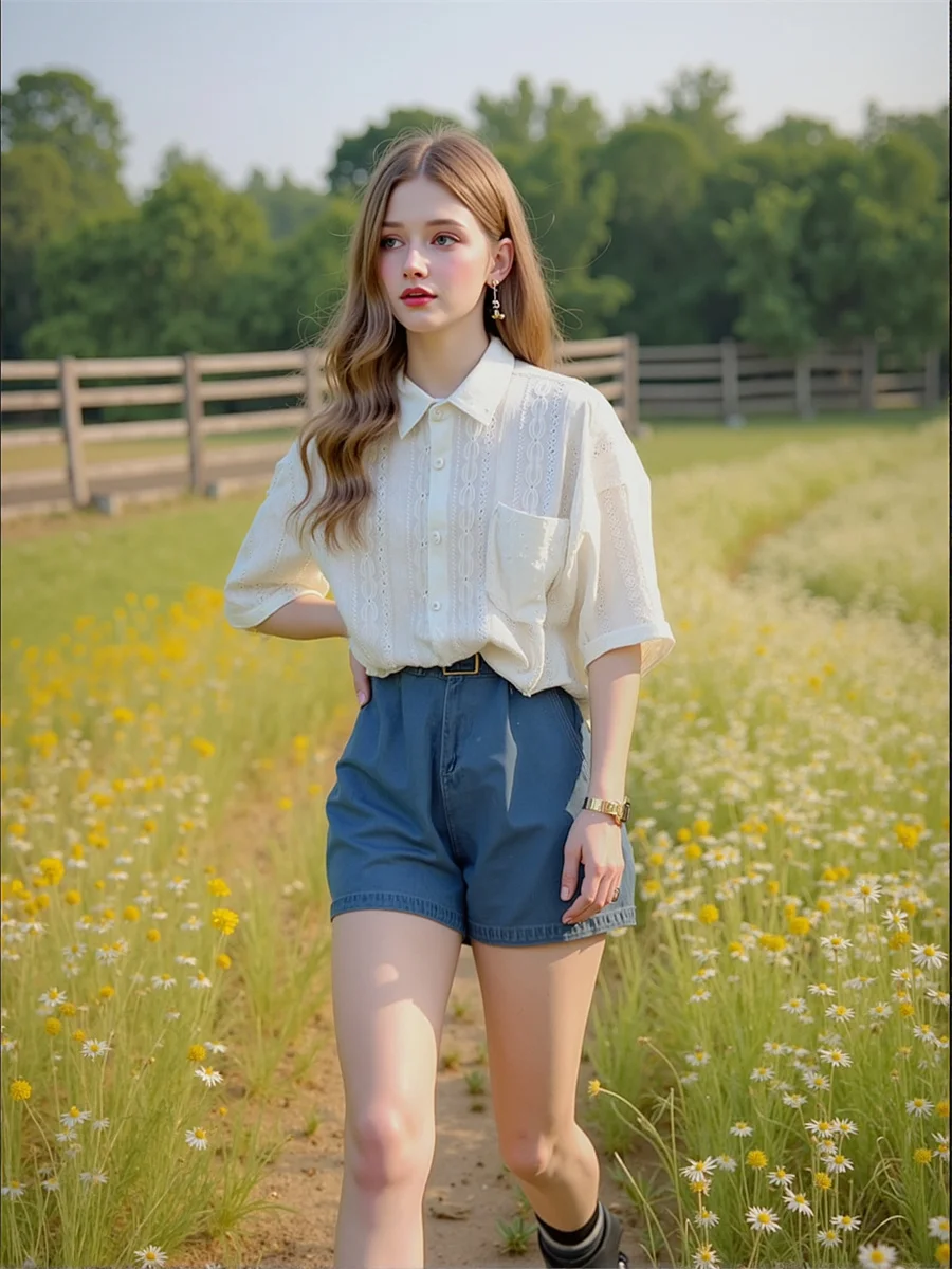 반팔 플러스 사이즈 여성 셔츠 클래식 스타일 의류 여성용 물방울 무늬 프린트 앞단추 달콤한 프레피 스타일