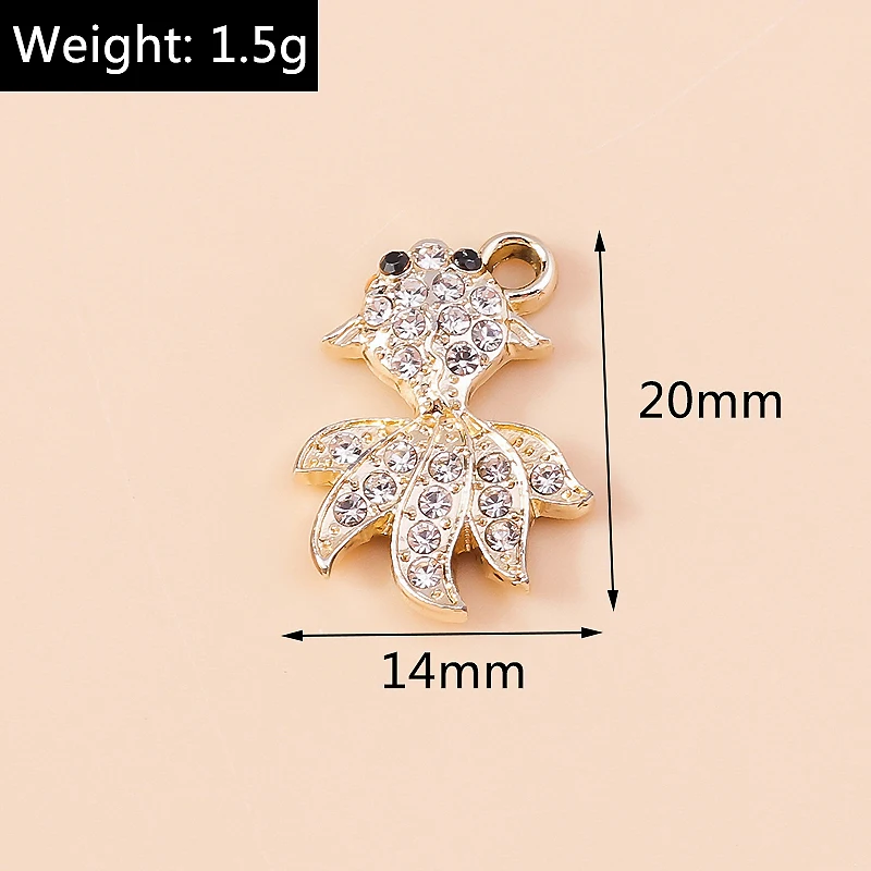 Leslie 10 Stück 14*20mm Vollstrass-Kristall-Goldfisch-Anhänger für DIY Ohrringe Armbänder Halsketten Handgemachte Schmuckherstellung – Detail 2