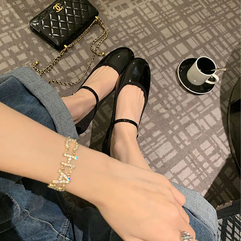 Zapatillas French Flat Bottomed Women Shoe Autumn Shallow Cut Mary Jane Shoe One Line Leather Shoe Ballet Single Women
