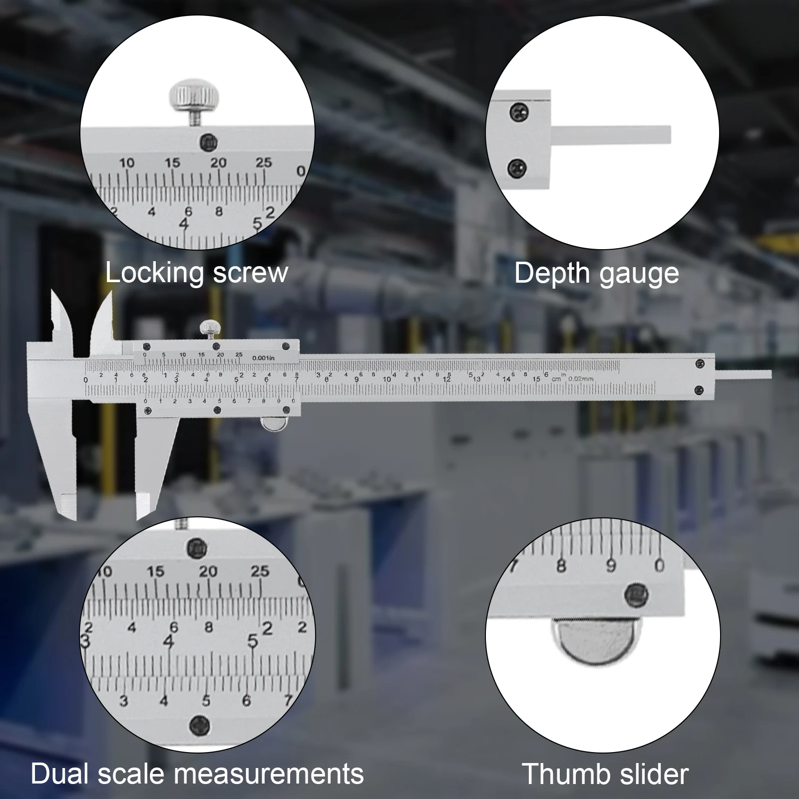 0–150 mm/200 mm/300 mm 0–6 Zoll/8 Zoll/12 Zoll metrischer und imperialer Doppelskala-Messschieber aus Kohlenstoffstahl, 3 Größen optional – Detail 17