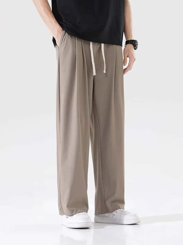 Casual Men Summer Thin Ice Silk Straight Pants Quick-drying Trendy Sports Trousers