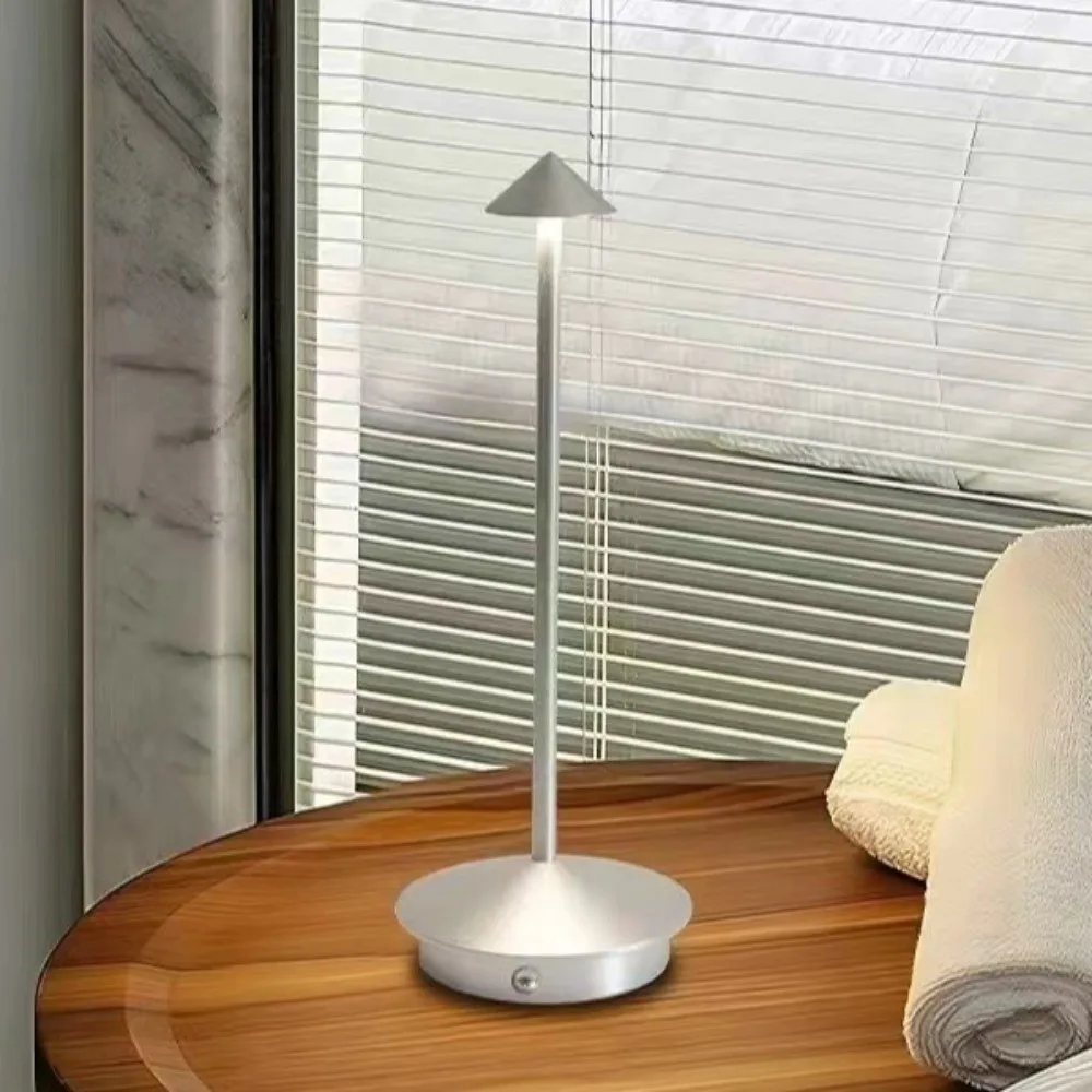 Cone Head Design LED Table Lamp 3 Color Lights Dimming Retro Desk Lamp Portable Touch Control Atmosphere Lamp Bedroom Desk