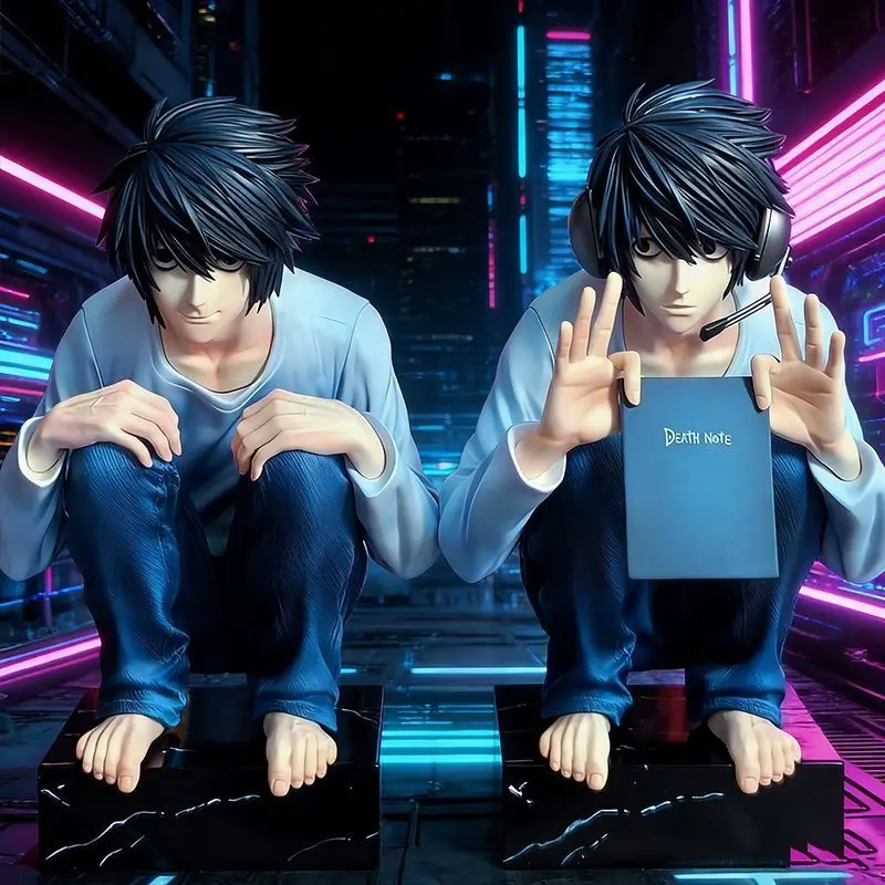 

Death Note L Lawliet Figure, Crouching Pose, 2 Interchangeable Heads & Hands, Collectible PVC Statue, Desktop Decor Gift