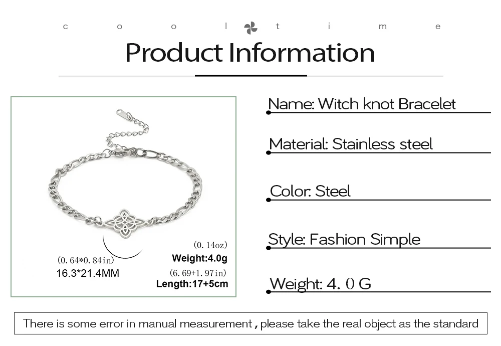 COOLTIME Edelstahl-Armband mit Hexenknoten-Anhänger, Figaro-Kettenarmband für Frauen, Wicca-Amulett-Schmuck, Geschenk zum Frauentag – Detail 2