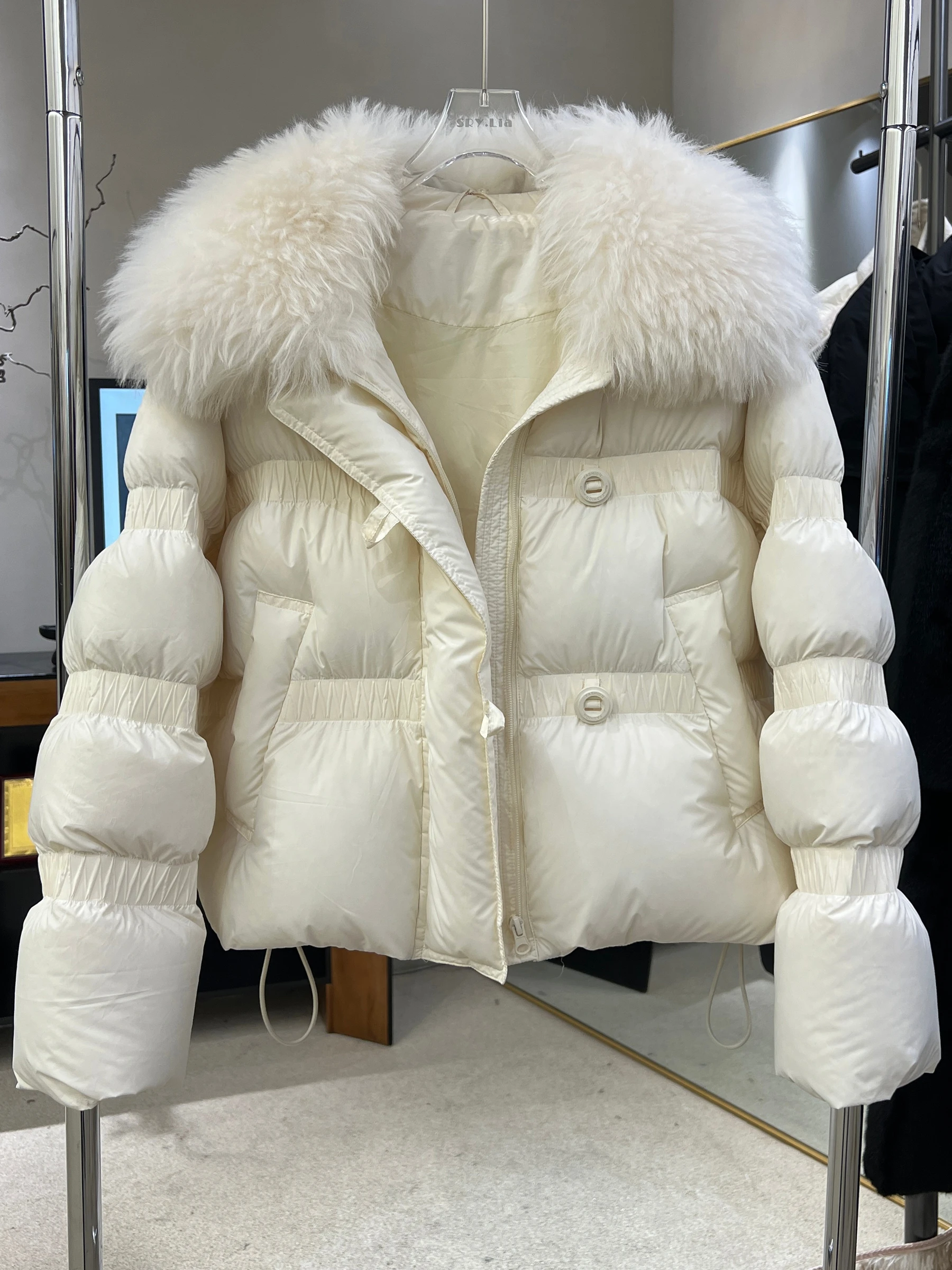 

Slimming Effect down Jaet Women's ort Sle 2025 Winter New 90 White Du Feather Bread Sle Wool Large Fur Collar Coat