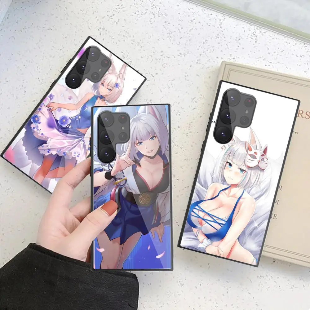 Azur Lane Kaga Phone Case For Samsung Galaxy S24 S23 S22 S21 S20 Ultra FE Plus Black Glass Case Cover