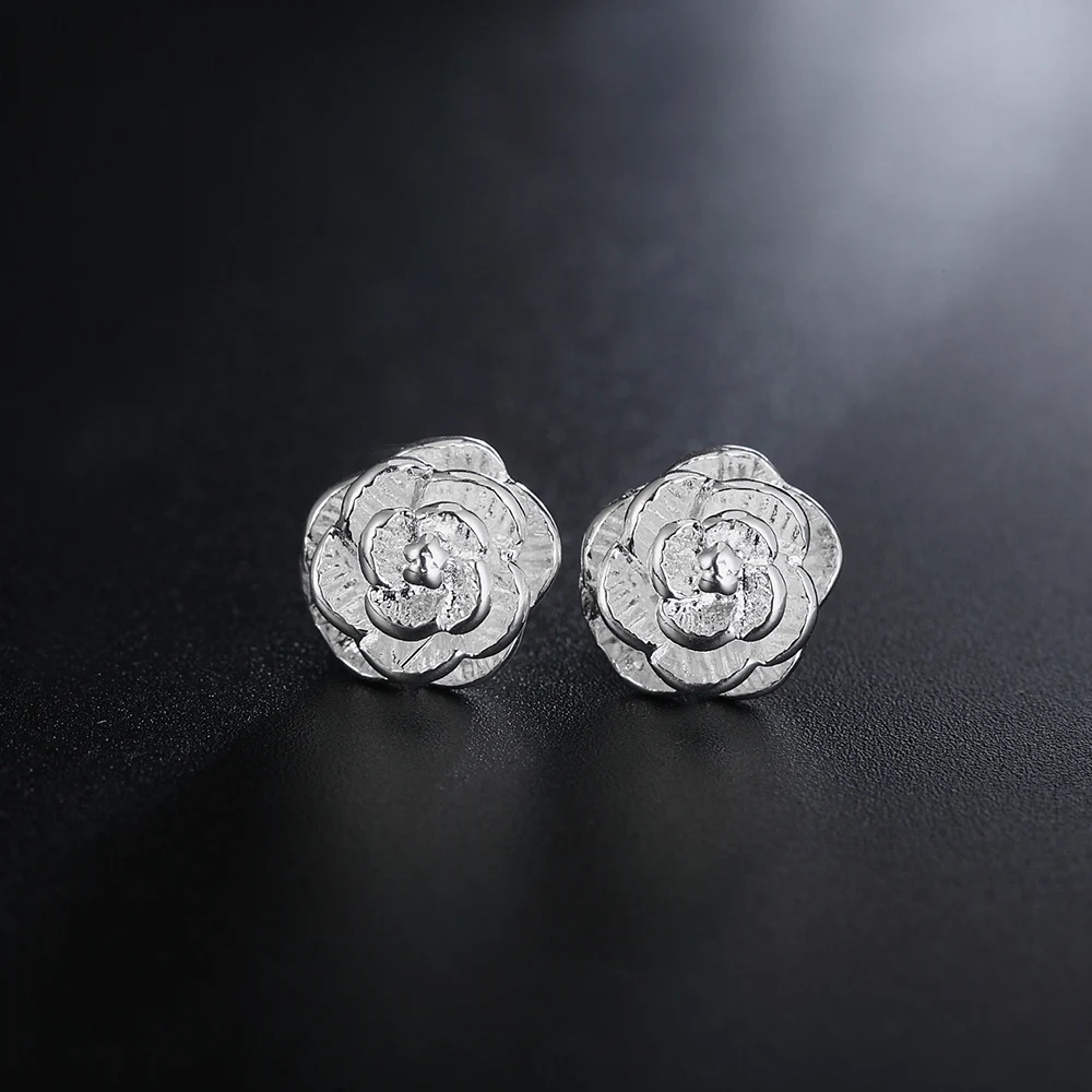 Pendientes de plata de ley 925 con forma de flor rosa para mujer, joyería clásica, a la moda, para fiesta, boda, regalos de navidad