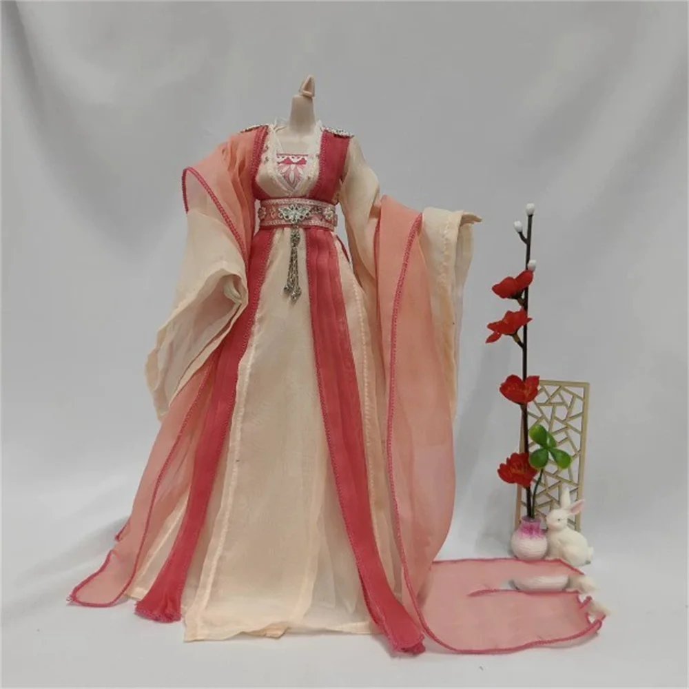 Customize Female 1/6 Tradition Hanfu Robe Long Pink Dress Chinese Ancient Dntique Clothing Suit for 12inch Figure Model Toys