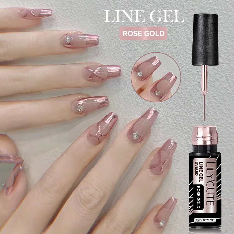 LILYCUTE 5ML Super Bright Silver Gold Metallic Liner Gel Nail Polish French Style Mirror Effect Manicure Drawing Line Nail Gel