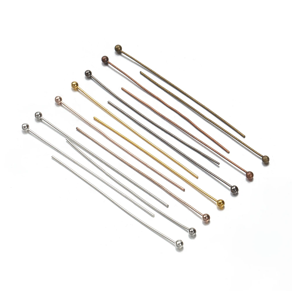 200Pcs 18 20 25 30 40 50mm Gold Metal Ball Head Pins Dia 0.5mm for DIY Jewelry Making Head pins Findings Accessories Supplies