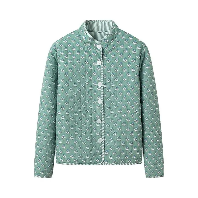 

Женская куртка с воротником, модная уличная одежда, хлопковое пальто с принтом, женская куртка с цветочным и полосатым принтом, пальто на пуговицах с воротником-стойкой HNSW