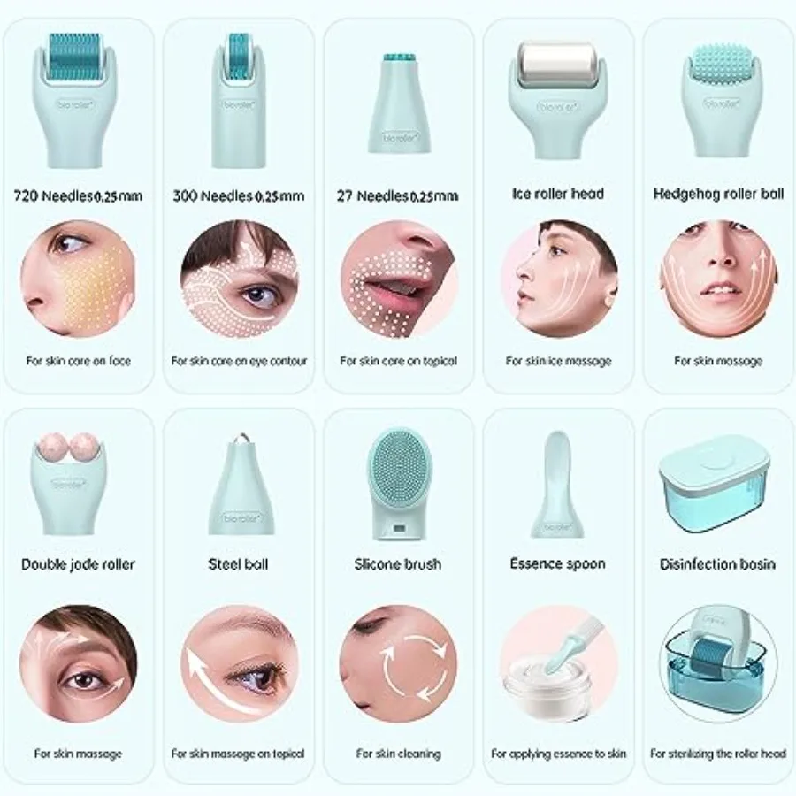 10 em 1 kit de rolo derma 0.25mm rolo de microagulhamento rolo derma com rolo de beleza facial ferramentas de cuidados com a pele 10 repl