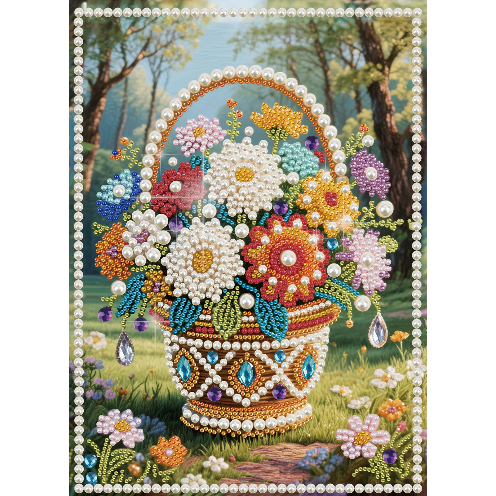 Pearl Diamond Painting Kits for Adult Beginner,flower basket Special Shape Diamond Art Pearl Kit for Wall Decor handmade Gift
