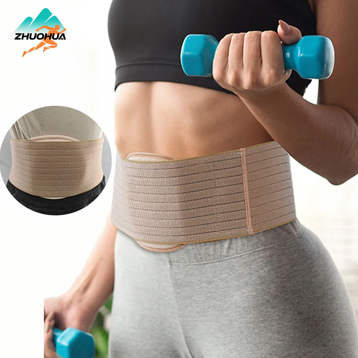 ZHUOHUA Umbilical Hernia Support Belt with Removable Silicone Compression Pad Abdominal Binder for Post Surgery Recovery