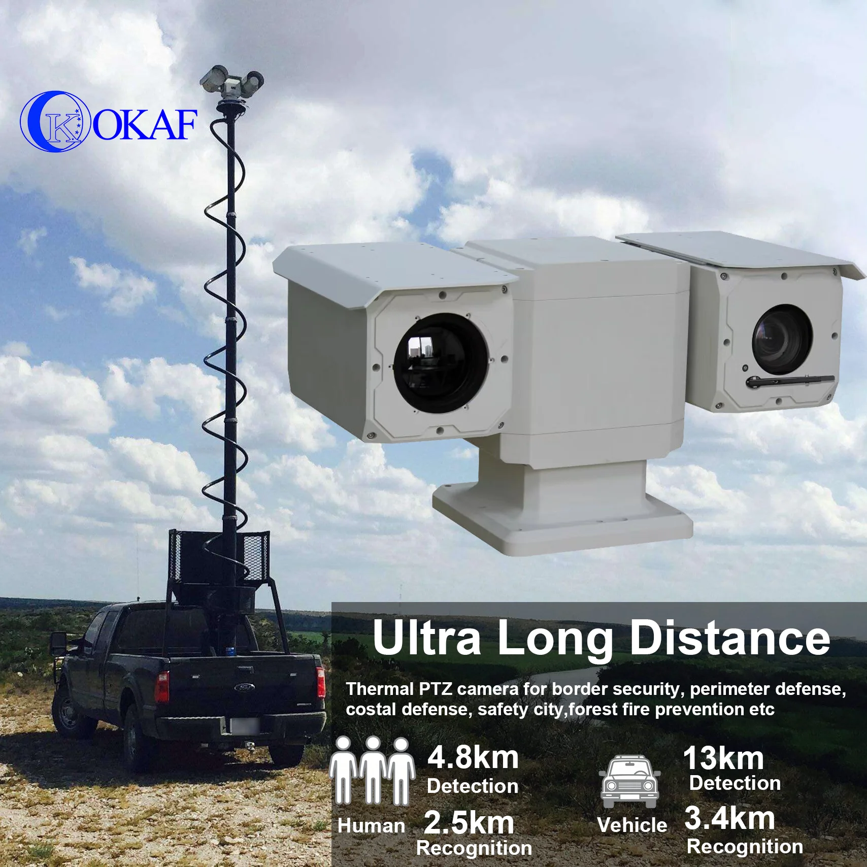 10km Long Range Thermal PTZ Camera 640*512 Dual Sensor AI Detection IP66 Waterproof For Forest Fire Detection
