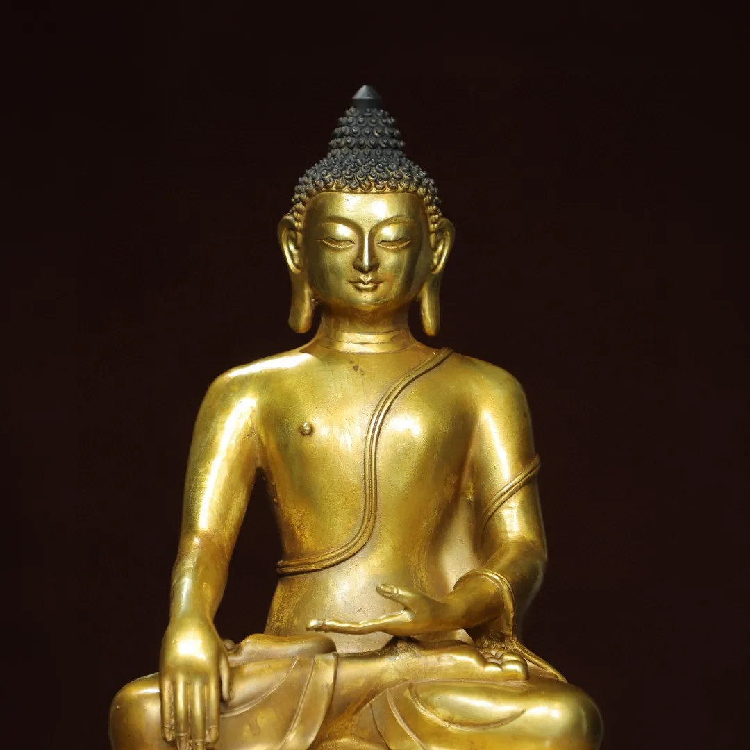 Tibetan Brass Gilt Sakyamuni Amitabha Buddha Dahri Rulai Home Buddhist Hall Ornament Supplies Chinese 33cm