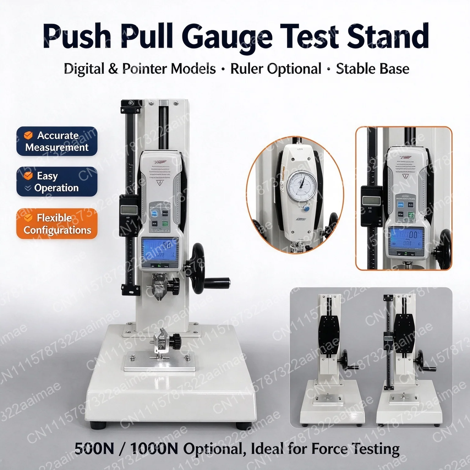 Tensile Pressure Testing Machine Digital Display Push-Pull Force Gauge with Bracket Spiral Test Bench