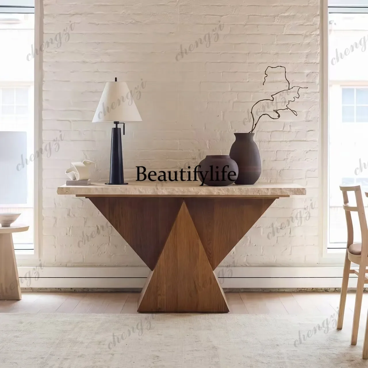NQ52 French Country Entrance Table Case Table Solid Wood Triangle Entry Marble Side Table Designer Creative Living Room Decorati