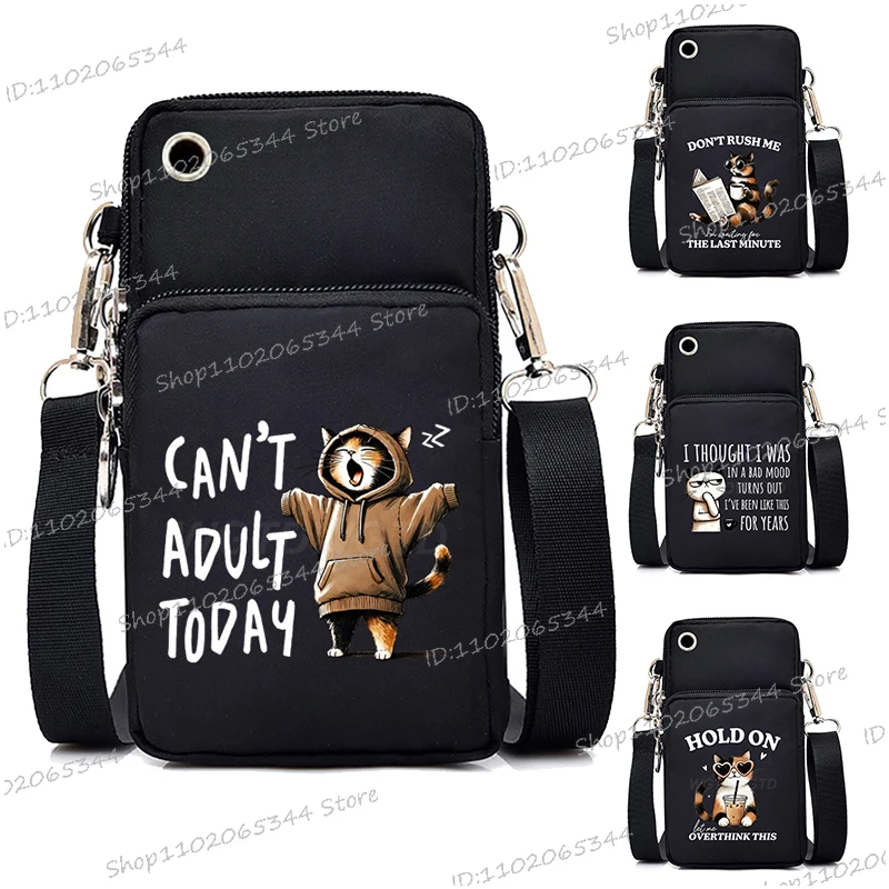

Cat Humorous Quotes Graphics Small Crossbody Bags Women Men Funny Animal Mini Mobile Phone Bag Harajuku Purses and Handbags