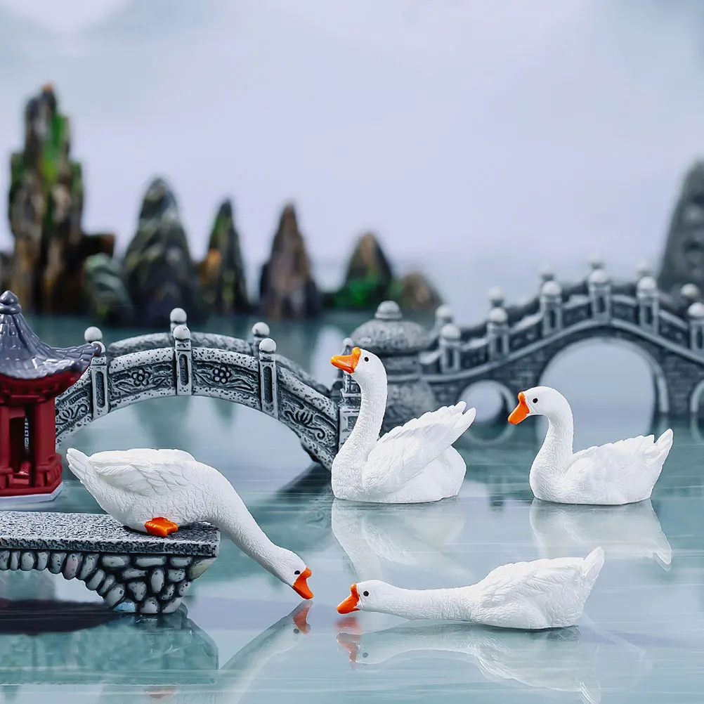 

1 set Miniature L scaping naments Resin Goose Figurines Bridge Statue Garden Yard Decor Micro L scaping Accessories Plant