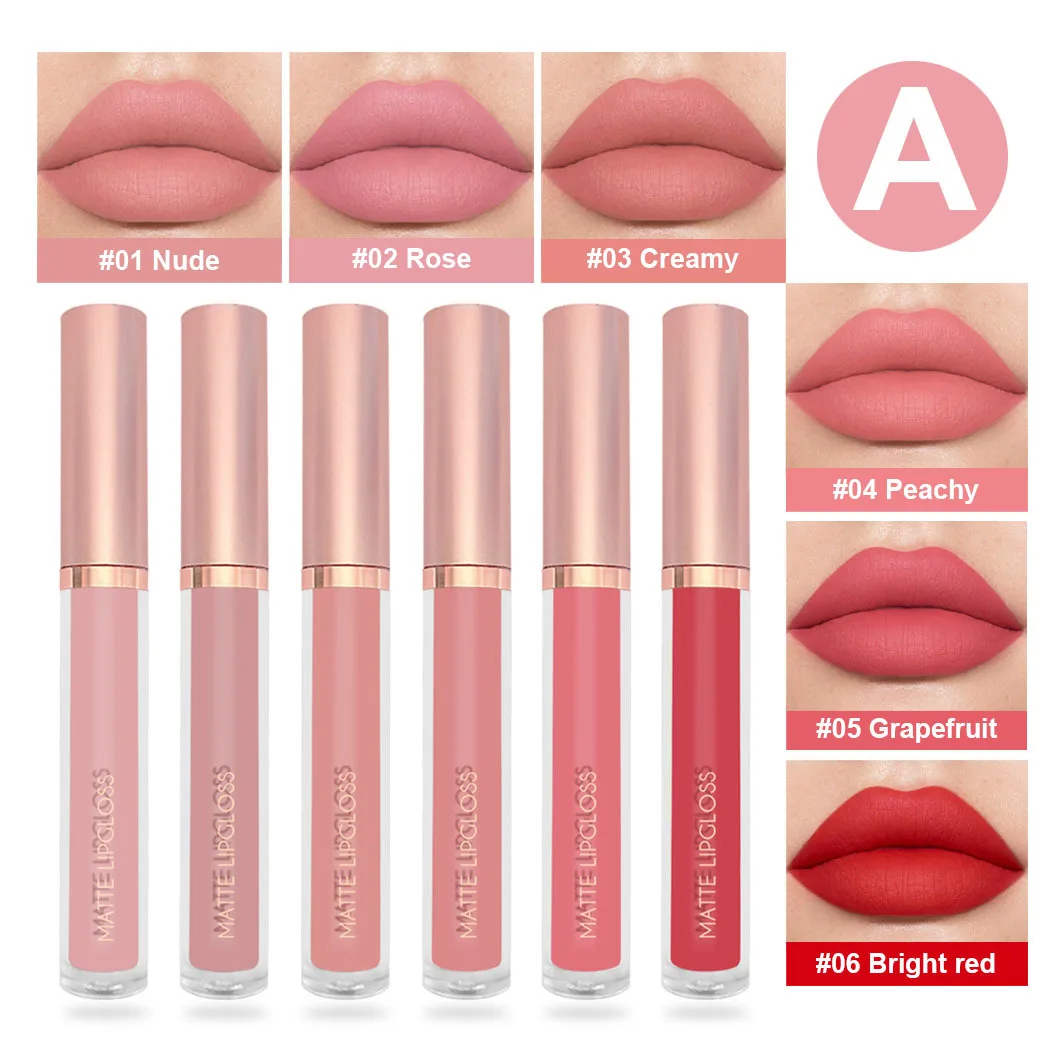 Impermeável Long-Lasting Liquid Lipstick Set, Matte Lip Gloss, Maquiagem Cosmética Beleza, Presente da Deusa, Sem Logotipo, 6 Pcs