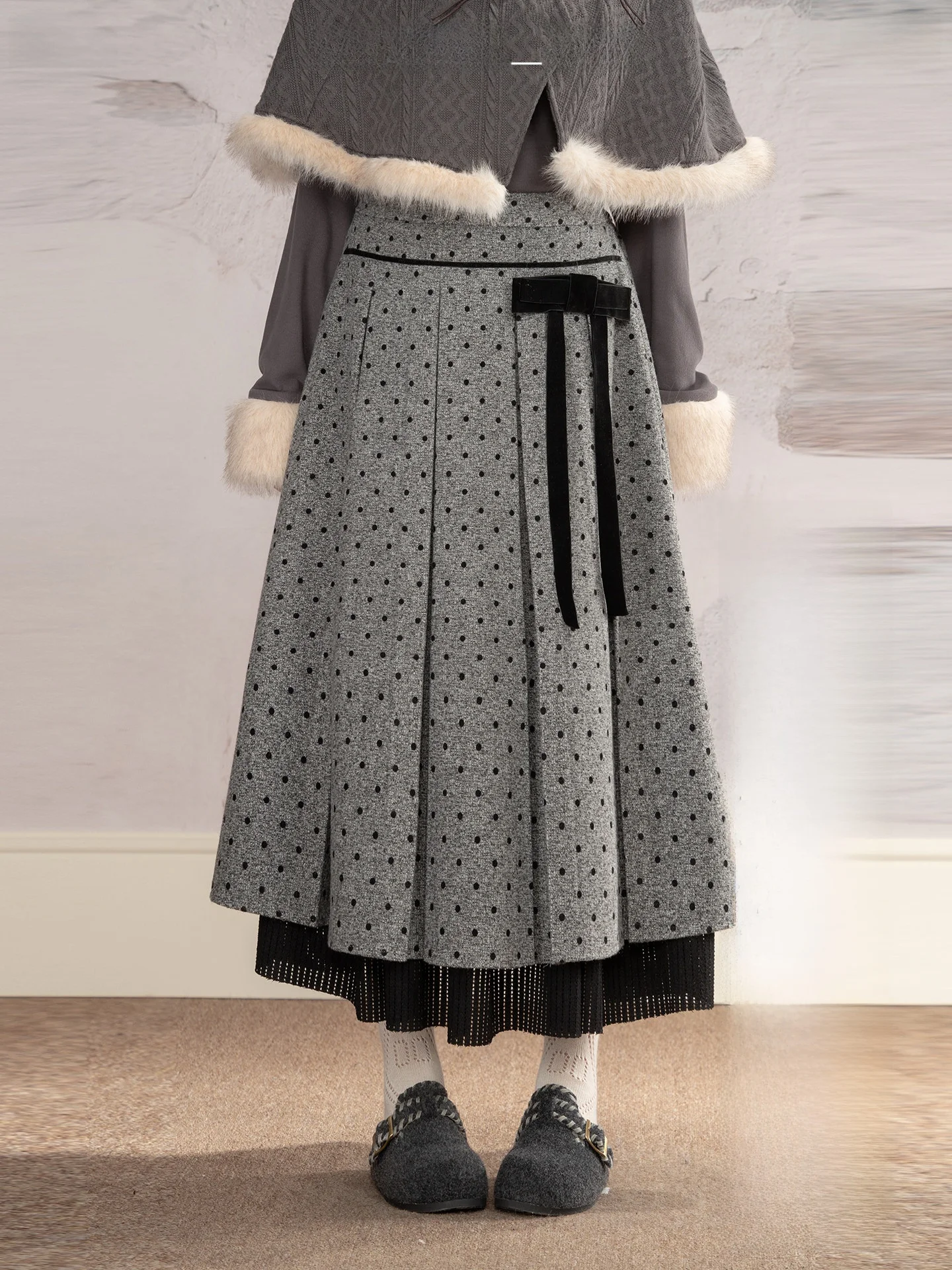 

Heynew плиссированная юбка больших размеров в горошек скрывает бедра, подчеркивающая бедра для женщин больших размеров, зимняя высокая талия и груша Bo...