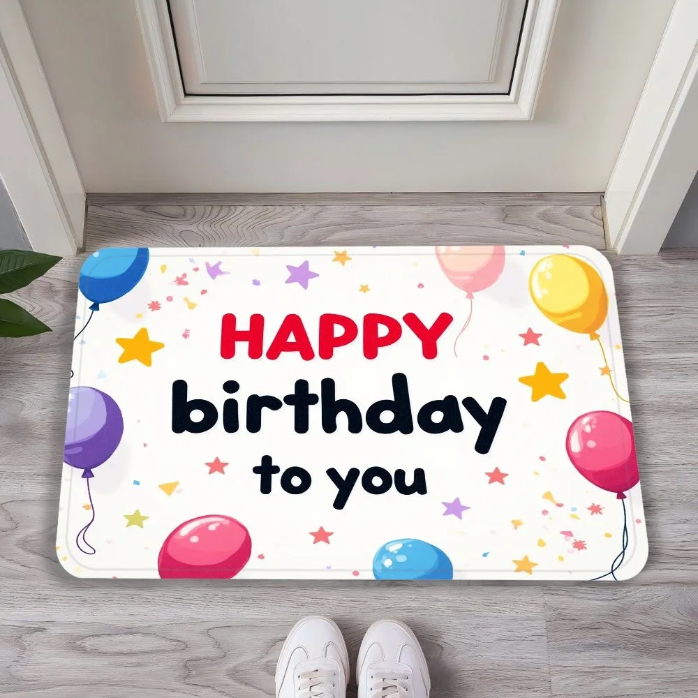 VIKAMA Typographic & Cartoon Flannel Door Mat, Non-Slip Washable, Decor for Entryway Front Door Living Room Kitchen Bedroom