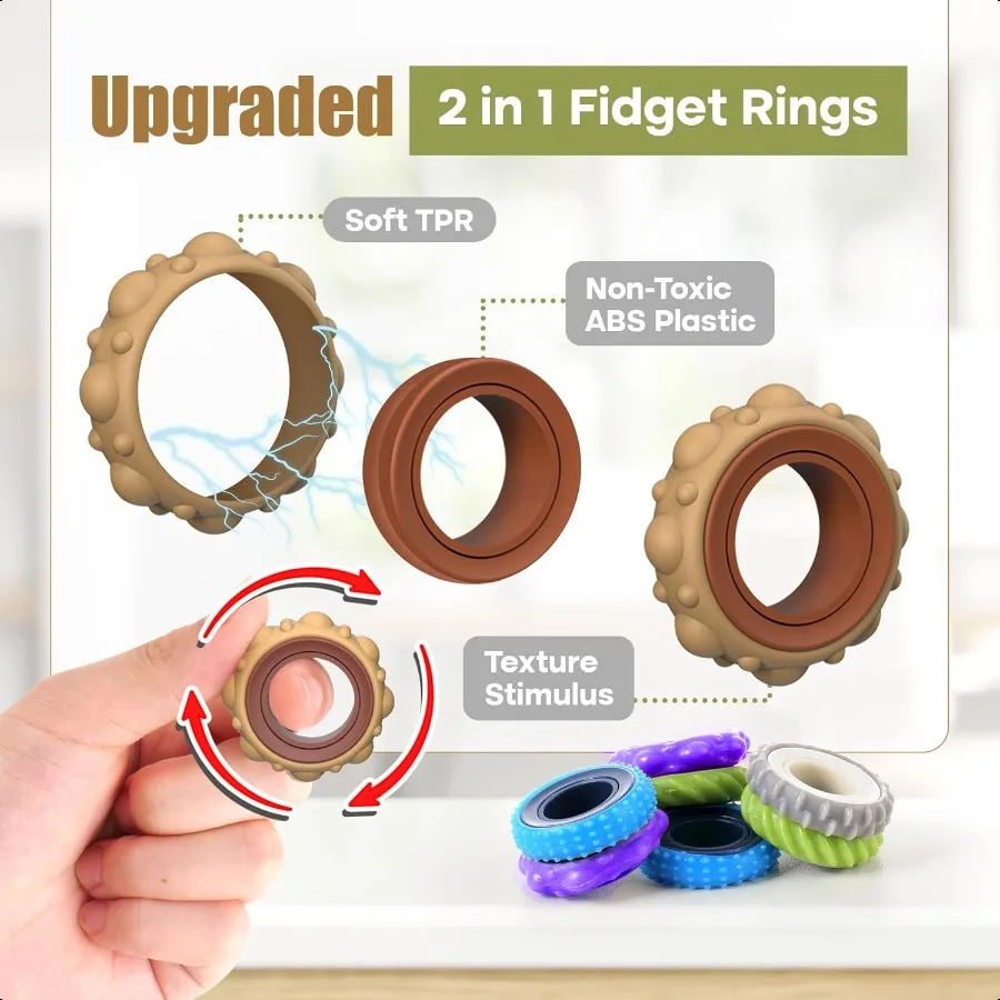 Fidget Toys Adults Sensory Rings: 12 Pack Texture Spinner Rings Str Relief Sensory Toys for ADHD Quiet Desk Fidgets for Classro