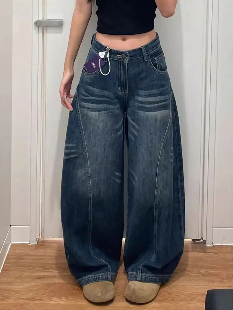 

Джинсы женские свободного кроя с широкими штанинами, высокая талия, прямой крой, для полных женщин, повседневная одежда